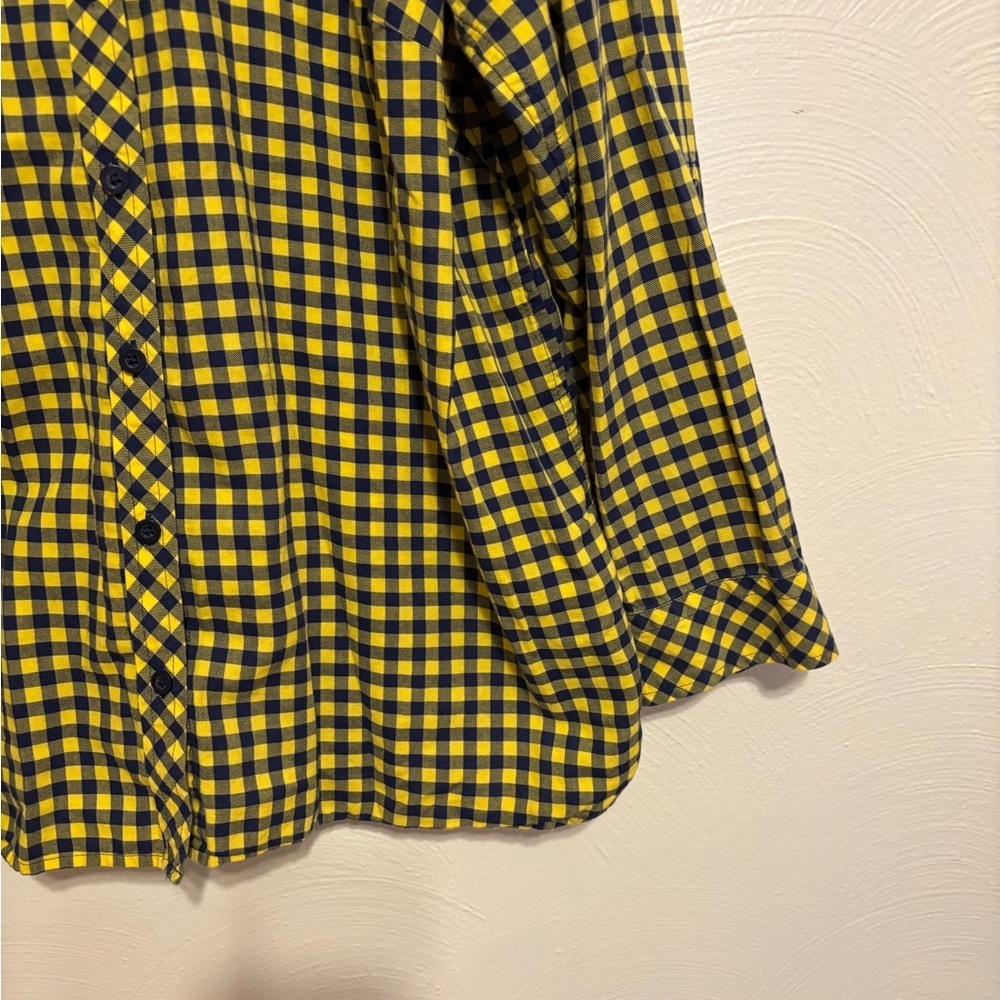 Talbots Navy Yellow Gingham Button Front Shirt 1X Cotton Blouse - Picture 7 of 8